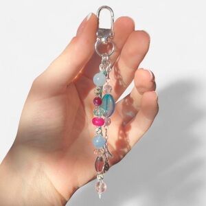 Elegant Beaded Bag Charm Silver Hardware